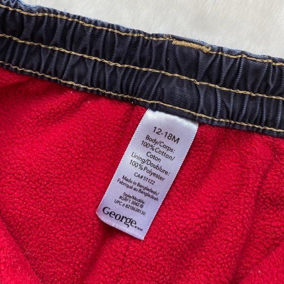 George Pull-On Blue Denim Jeans with Red Warm Fleece Lining Size 12-18 Months - Picture 6 of 7